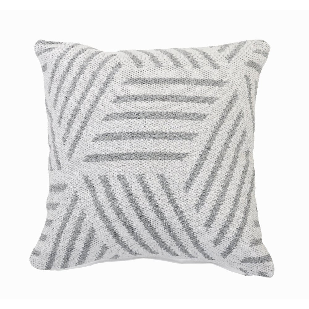 Ox Bay Hand-Woven White/Grey Geometric All-Natural Cotton  Pillow Cover