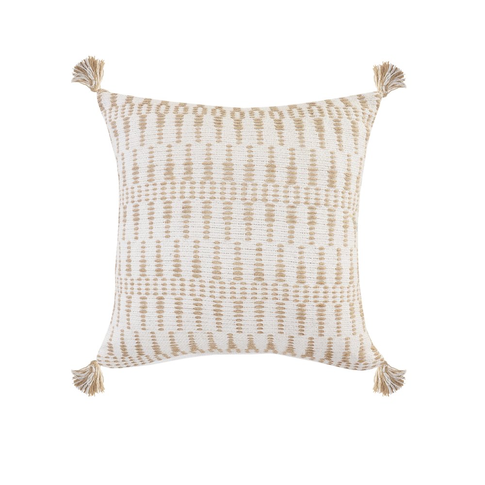 Ox Bay Hand-Woven White/Tan Geometric Cotton Blend Pillow Cover