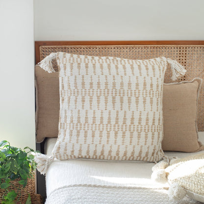 Ox Bay Hand-Woven White/Tan Geometric Cotton Blend Pillow Cover