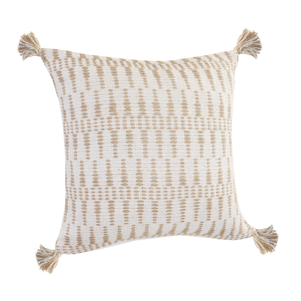 Ox Bay Hand-Woven White/Tan Geometric Cotton Blend Pillow Cover