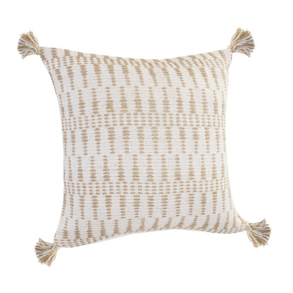Ox Bay Hand-Woven White/Tan Geometric Cotton Blend Pillow Cover