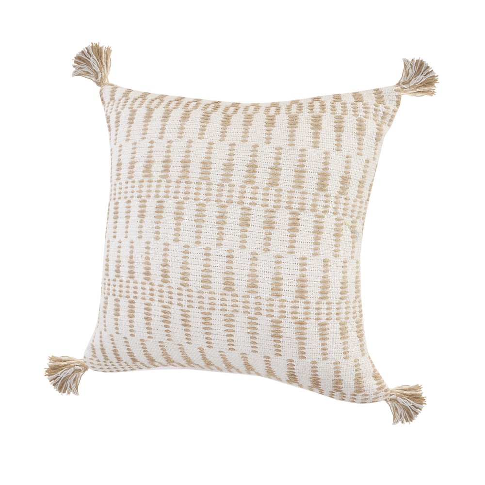 Ox Bay Hand-Woven White/Tan Geometric Cotton Blend Pillow Cover