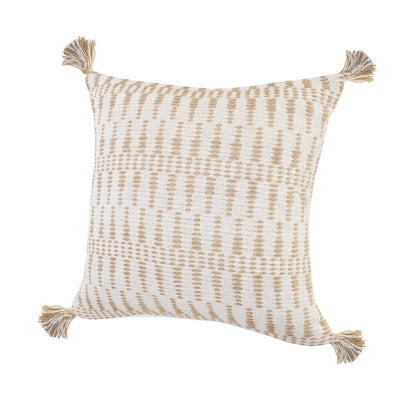 Ox Bay Hand-Woven White/Tan Geometric Cotton Blend Pillow Cover
