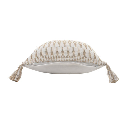 Ox Bay Hand-Woven White/Tan Geometric Cotton Blend Pillow Cover