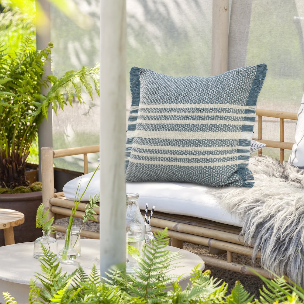 Striped Indoor Outdoor Oversized Throw Pillow with Fringe
