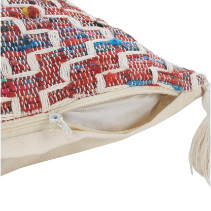 Ox Bay Hand-Woven Red/Multicolored Geometric Cotton Blend Pillow Cover