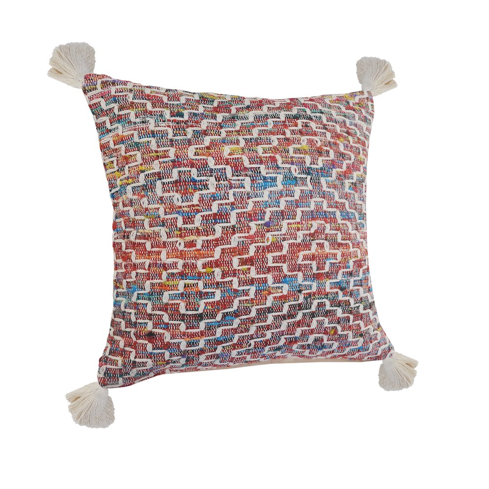 Ox Bay Hand-Woven Red/Multicolored Geometric Cotton Blend Pillow Cover