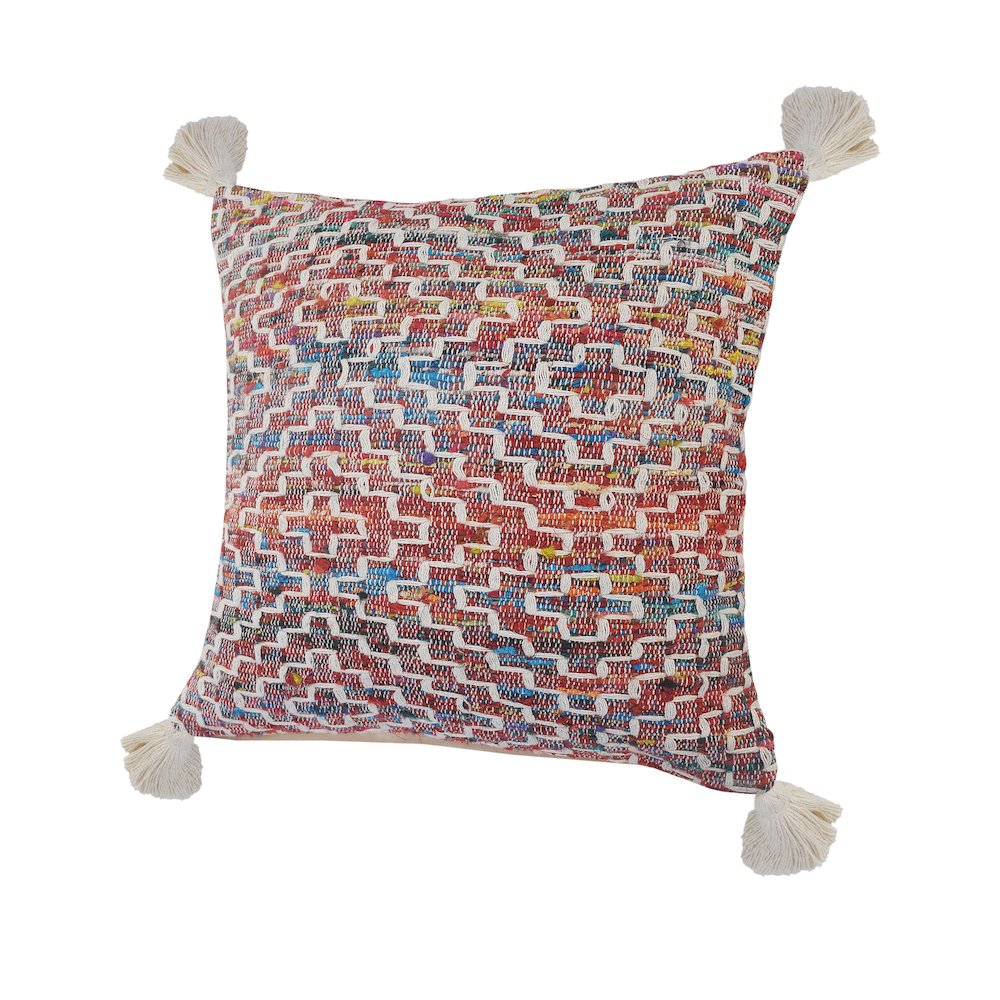 Ox Bay Hand-Woven Red/Multicolored Geometric Cotton Blend Pillow Cover