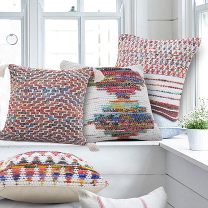 Ox Bay Hand-Woven Red/Multicolored Geometric Cotton Blend Pillow Cover