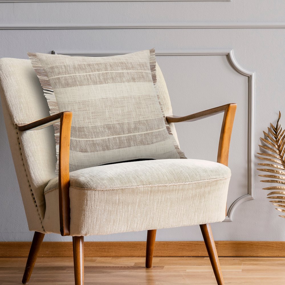 Ox Bay Tan/Cream Stripe All-Natural Cotton Pillow Cover