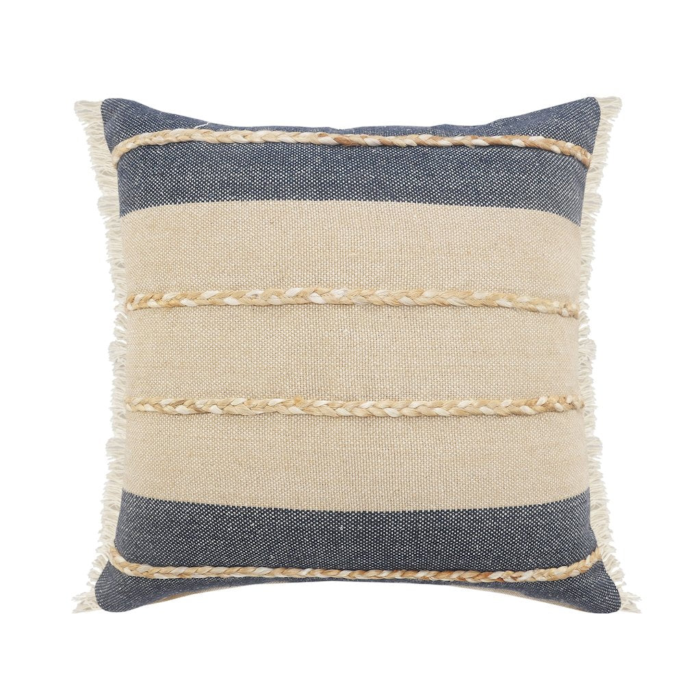 Ox Bay Blue/Tan Stripe Cotton Blend Pillow Cover