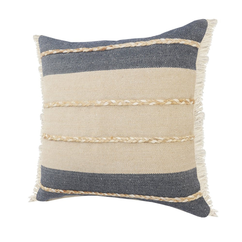 Ox Bay Blue/Tan Stripe Cotton Blend Pillow Cover