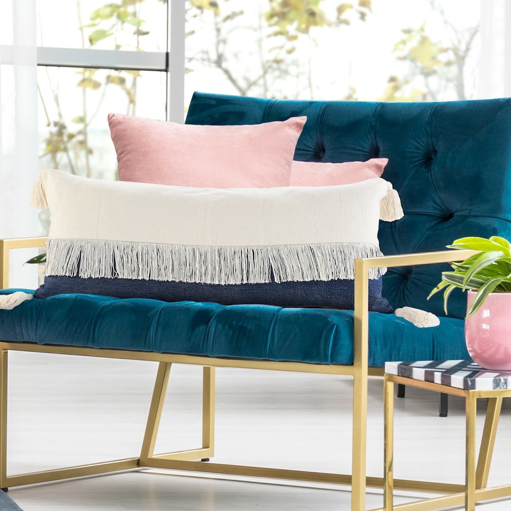 Fringe Festival Blue Color Block Lumbar Throw Pillow