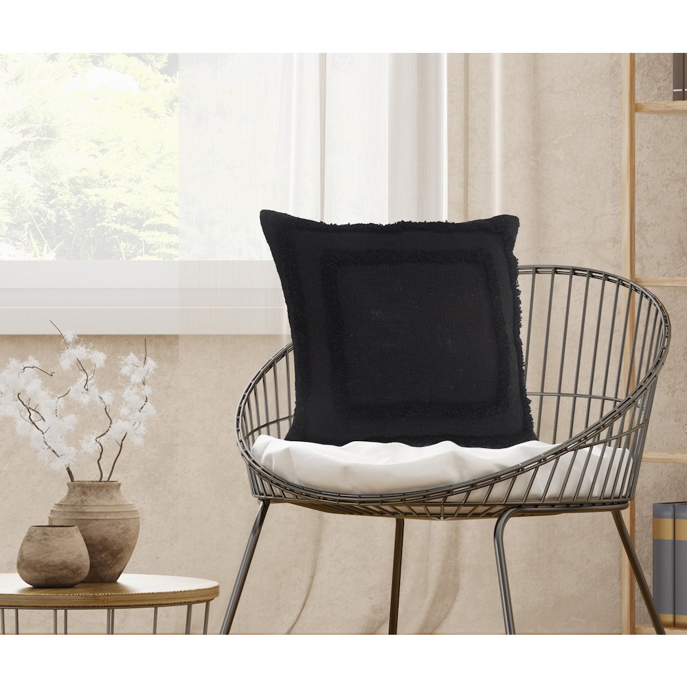 Modern Tufted Solid Black Throw Pillow