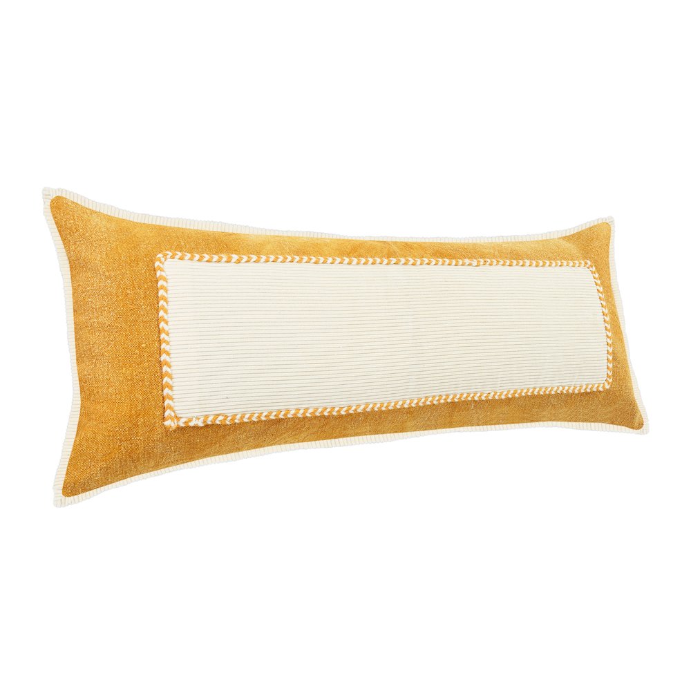 Ox Bay Hand-stitched Yellow/White Bordered All-Natural Cotton Pillow Cover