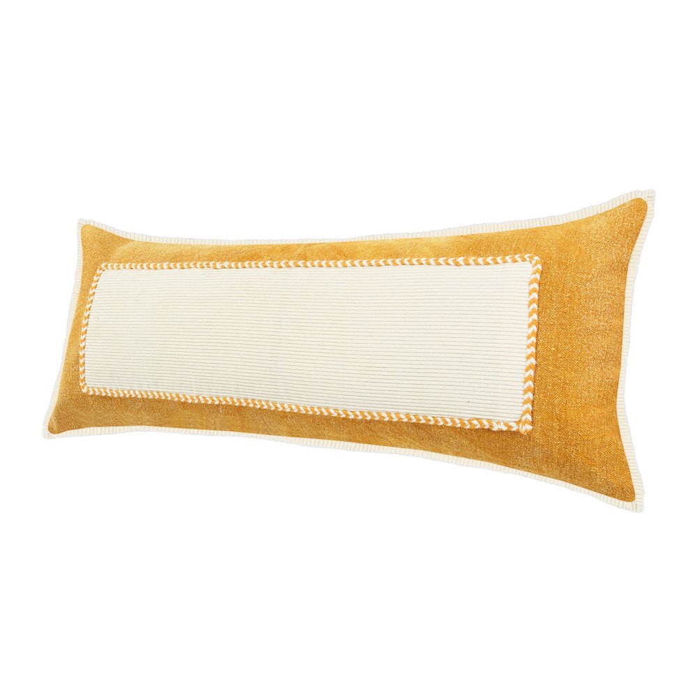 Ox Bay Hand-stitched Yellow/White Bordered All-Natural Cotton Pillow Cover