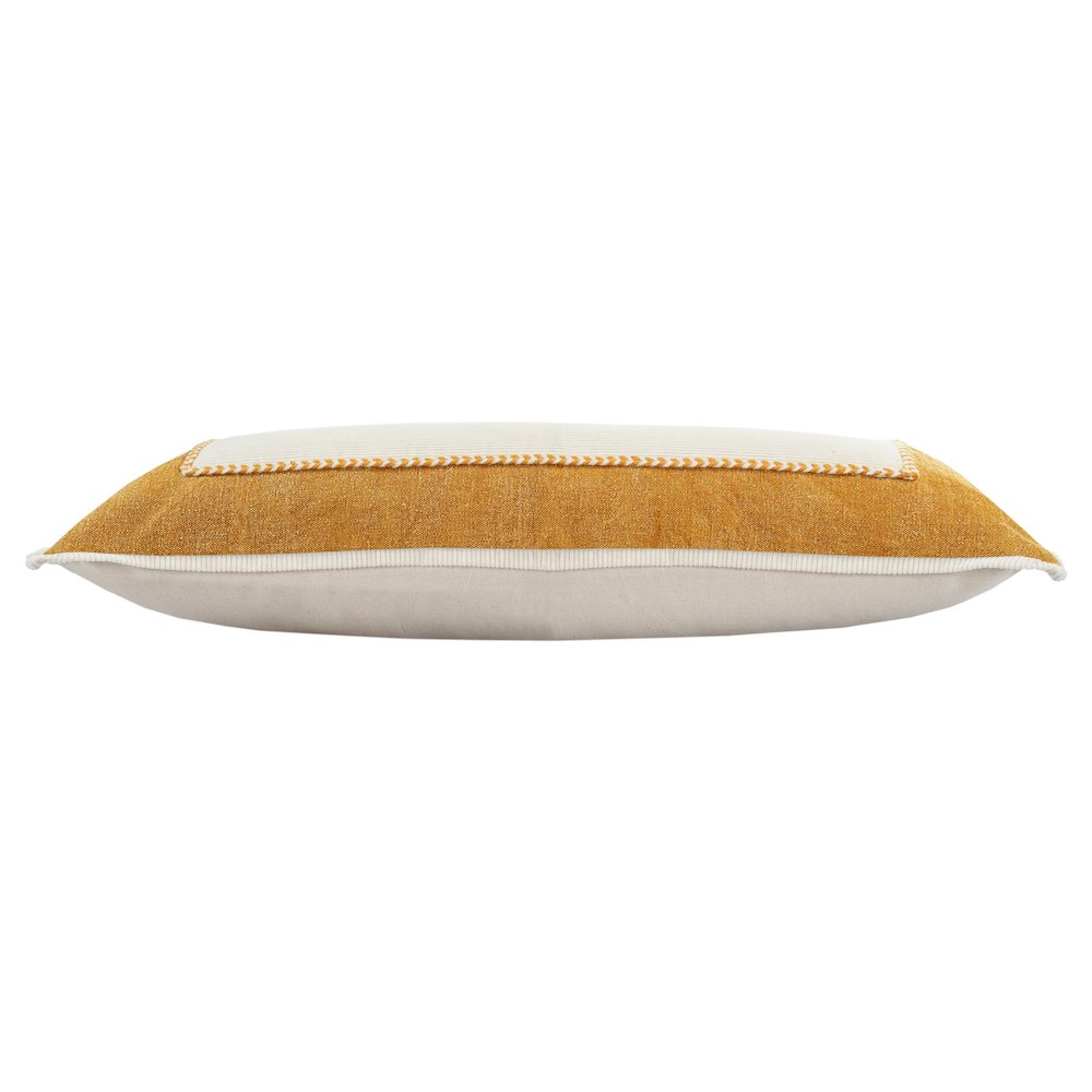 Ox Bay Hand-stitched Yellow/White Bordered All-Natural Cotton Pillow Cover