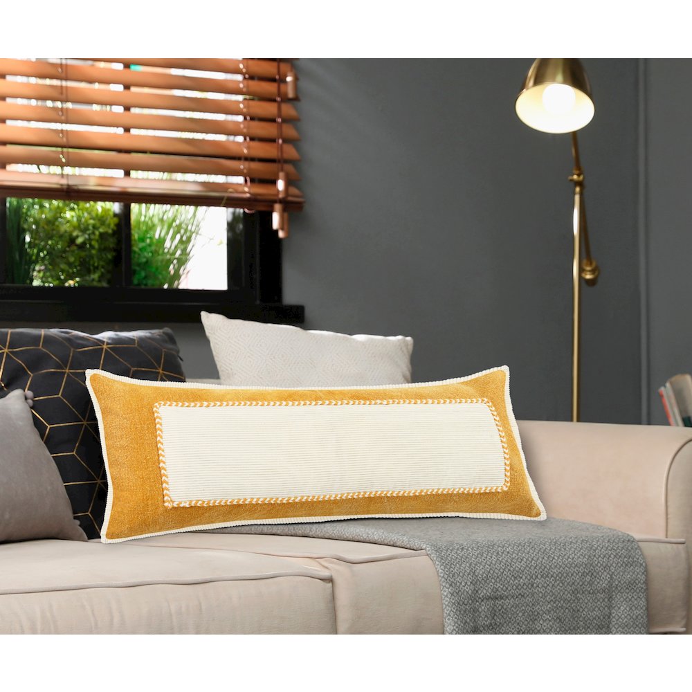 Ox Bay Hand-stitched Yellow/White Bordered All-Natural Cotton Pillow Cover