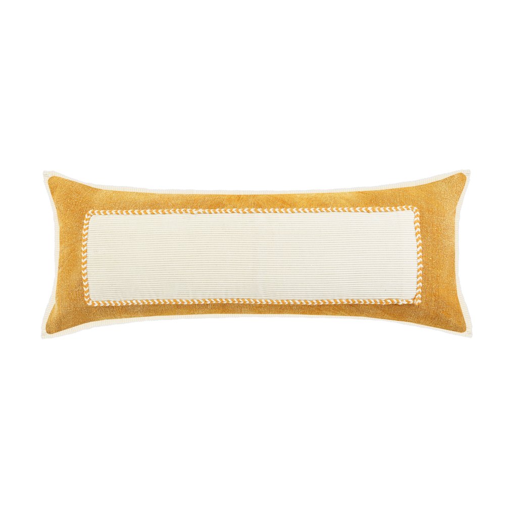 Ox Bay Hand-stitched Yellow/White Bordered All-Natural Cotton Pillow Cover
