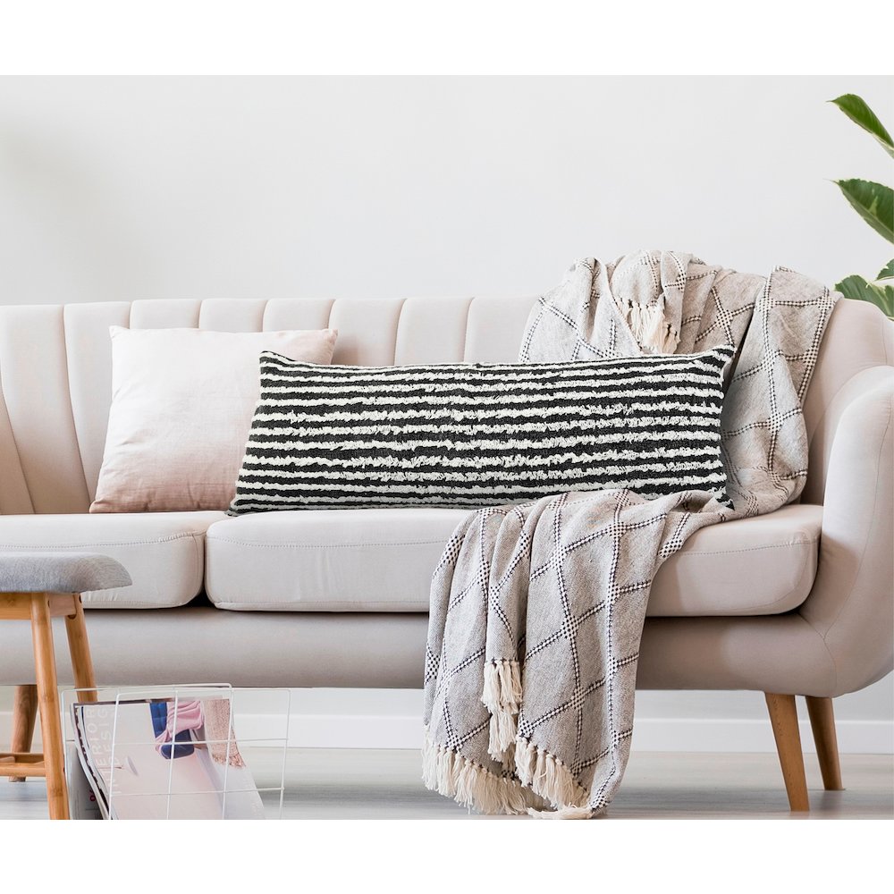 Ox Bay Hand-stitched Black/White Stripe All-Natural Cotton Pillow Cover