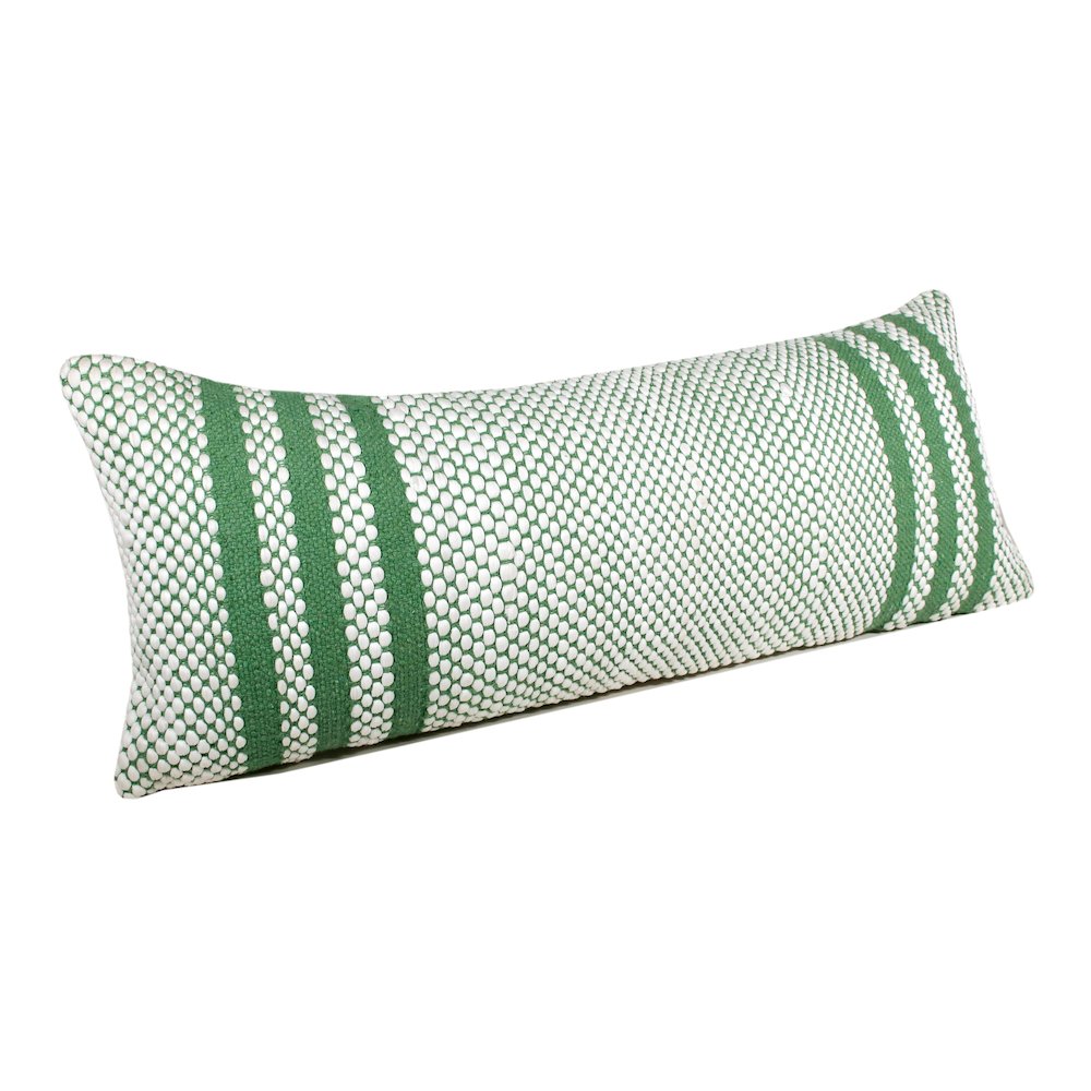 Ox Bay Hand-Woven Green/White Stripe Cotton Blend Pillow Cover