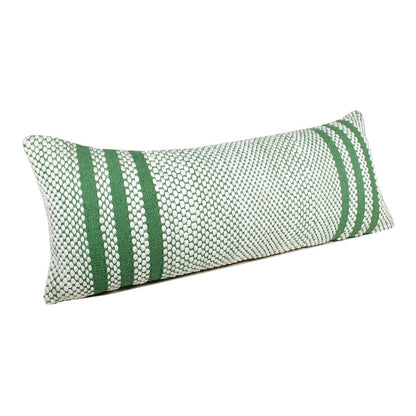 Ox Bay Hand-Woven Green/White Stripe Cotton Blend Pillow Cover