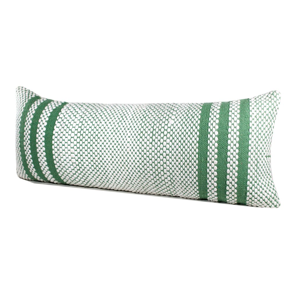 Ox Bay Hand-Woven Green/White Stripe Cotton Blend Pillow Cover
