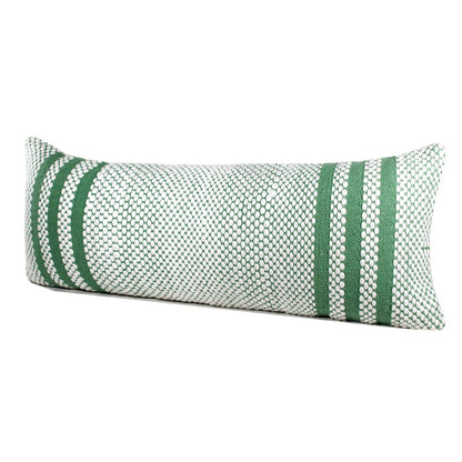Ox Bay Hand-Woven Green/White Stripe Cotton Blend Pillow Cover