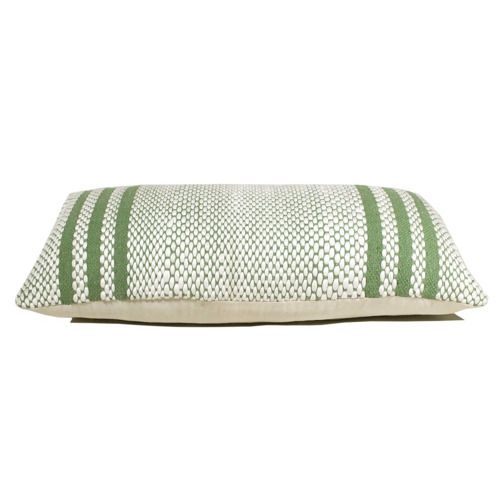 Ox Bay Hand-Woven Green/White Stripe Cotton Blend Pillow Cover