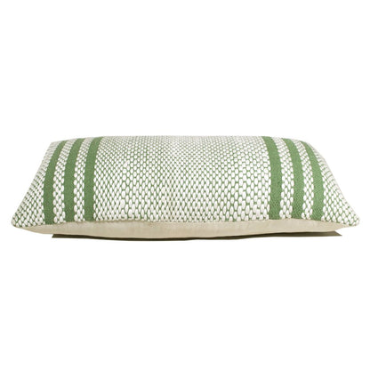 Ox Bay Hand-Woven Green/White Stripe Cotton Blend Pillow Cover