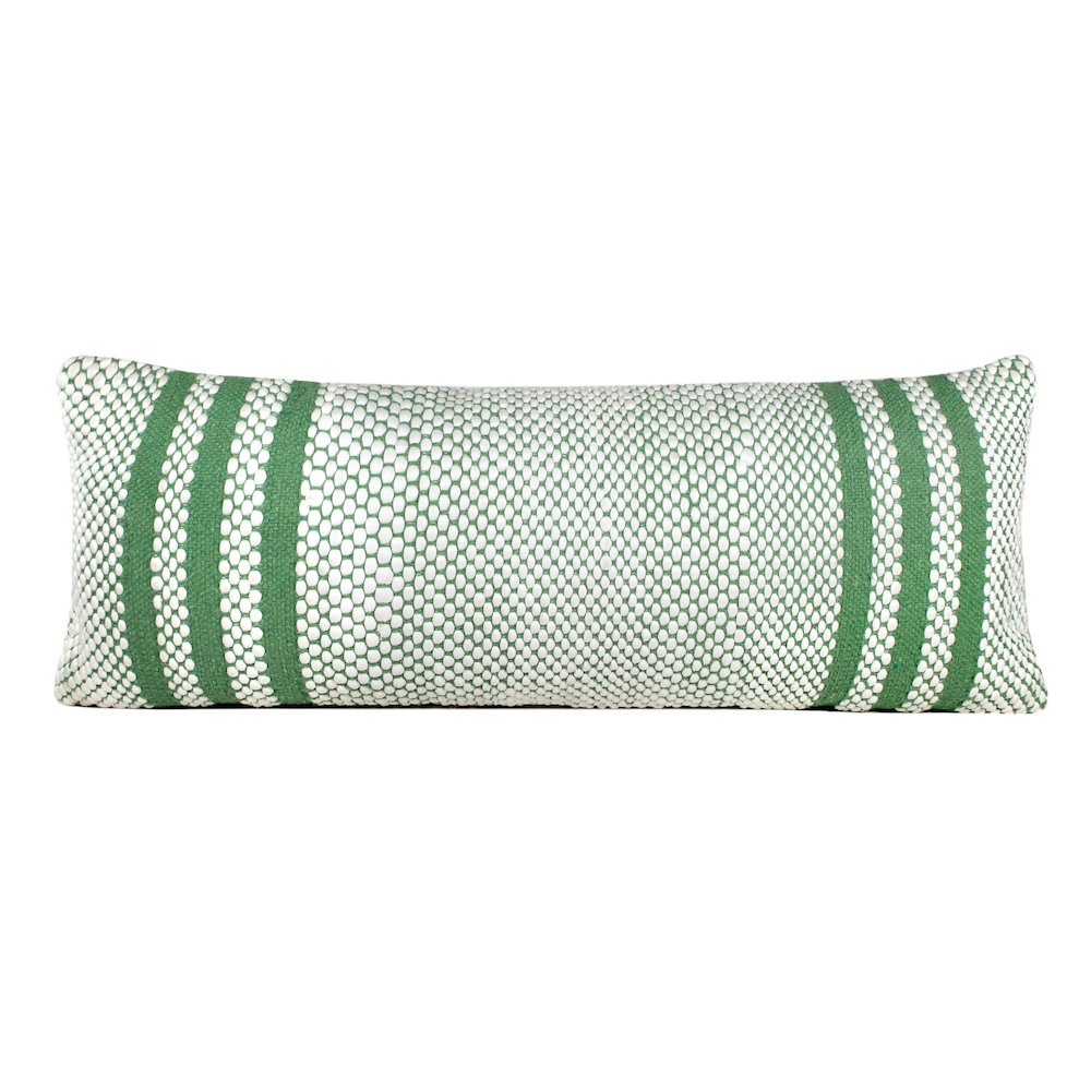 Ox Bay Hand-Woven Green/White Stripe Cotton Blend Pillow Cover