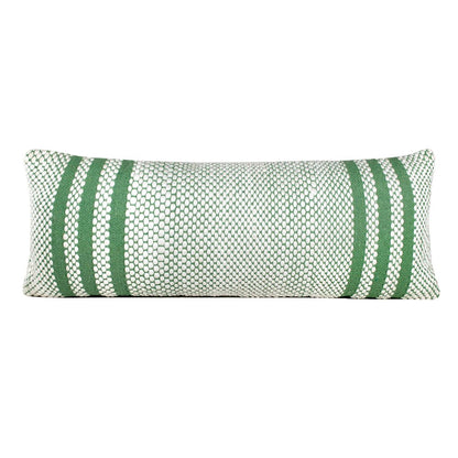 Ox Bay Hand-Woven Green/White Stripe Cotton Blend Pillow Cover