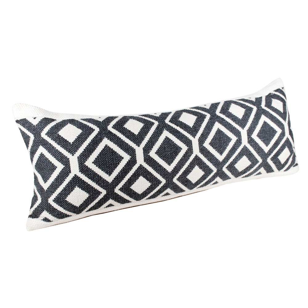 Ox Bay Hand-Woven Black/White Diamond Cotton Blend Pillow Cover