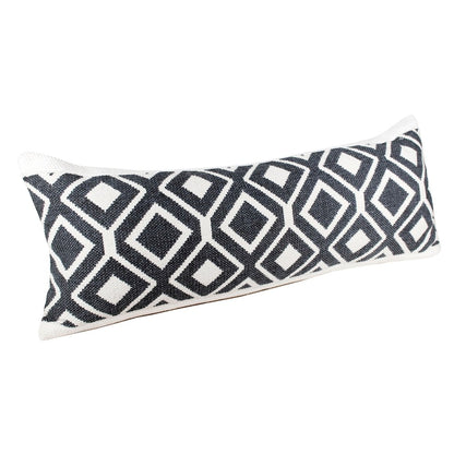 Ox Bay Hand-Woven Black/White Diamond Cotton Blend Pillow Cover