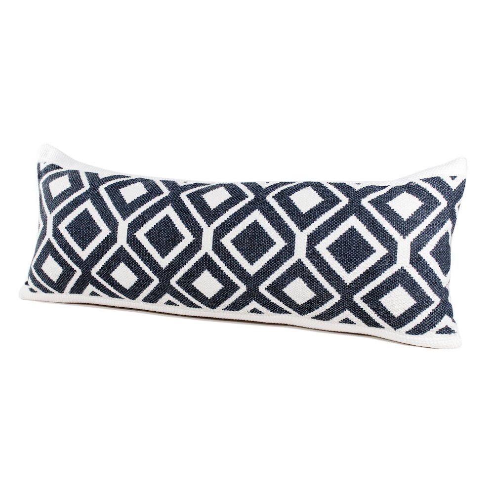 Ox Bay Hand-Woven Black/White Diamond Cotton Blend Pillow Cover