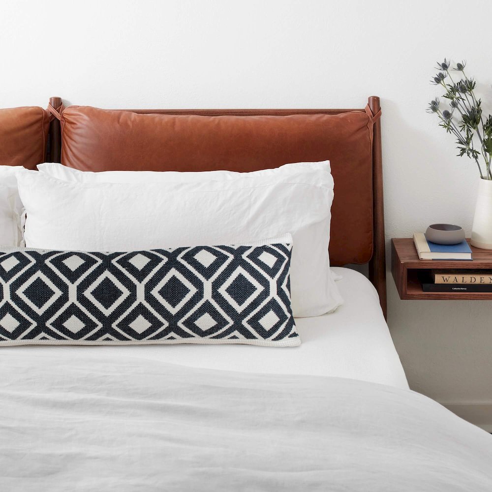 Ox Bay Hand-Woven Black/White Diamond Cotton Blend Pillow Cover