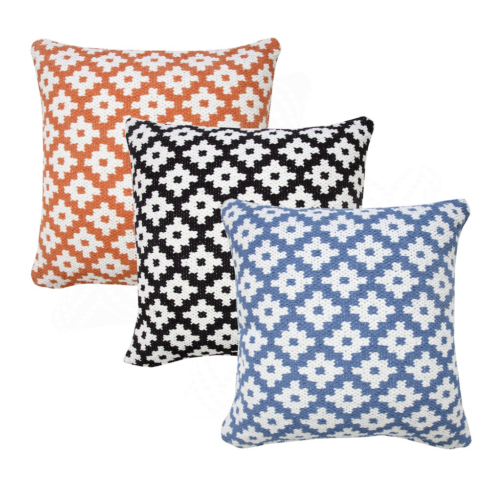 Evette Rios Modern Motif Woven Geometric Checker Cotton Blend Throw Pillow, Blue