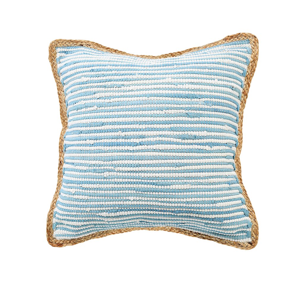 Ox Bay Hand-Woven Blue/White Bordered Cotton Blend Pillow Cover