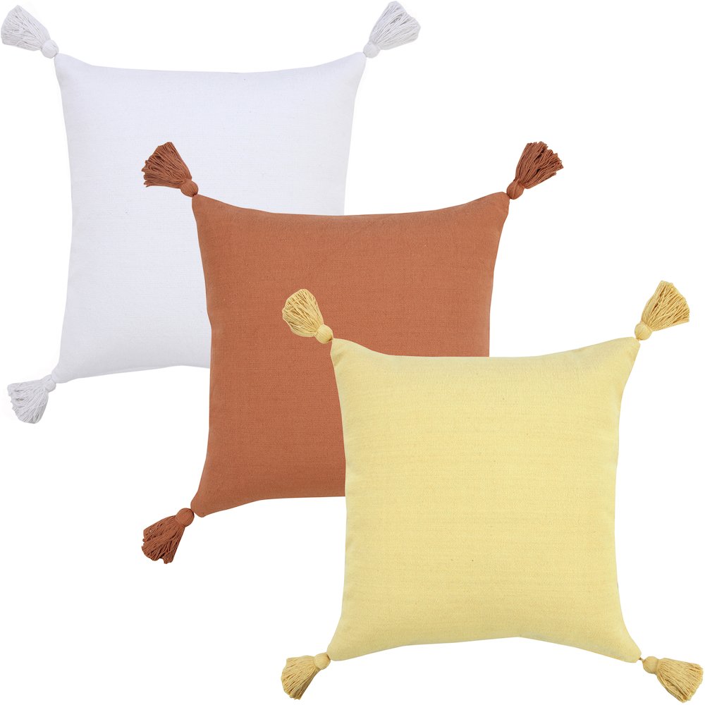 Solid Cotton Everyday Decorative Throw Pillow with Tassels