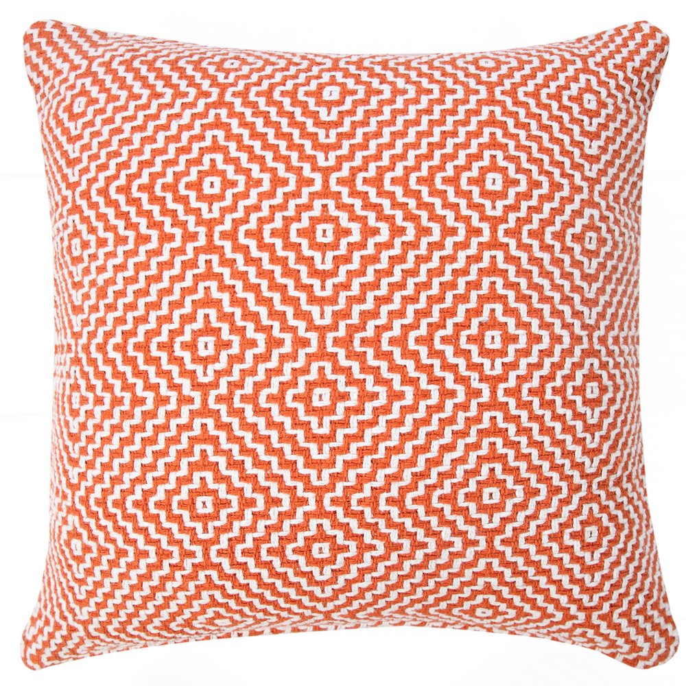 Ox Bay Hand-Woven Orange/White Diamond All-Natural Cotton Pillow Cover