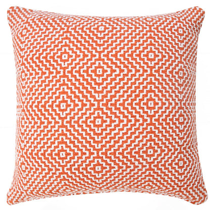 Ox Bay Hand-Woven Orange/White Diamond All-Natural Cotton Pillow Cover