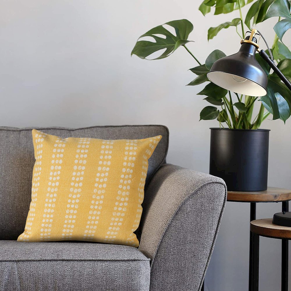 Evette Rios Jubilee Polka Dot Stripe Stonewashed Cotton Throw Pillow, Yellow