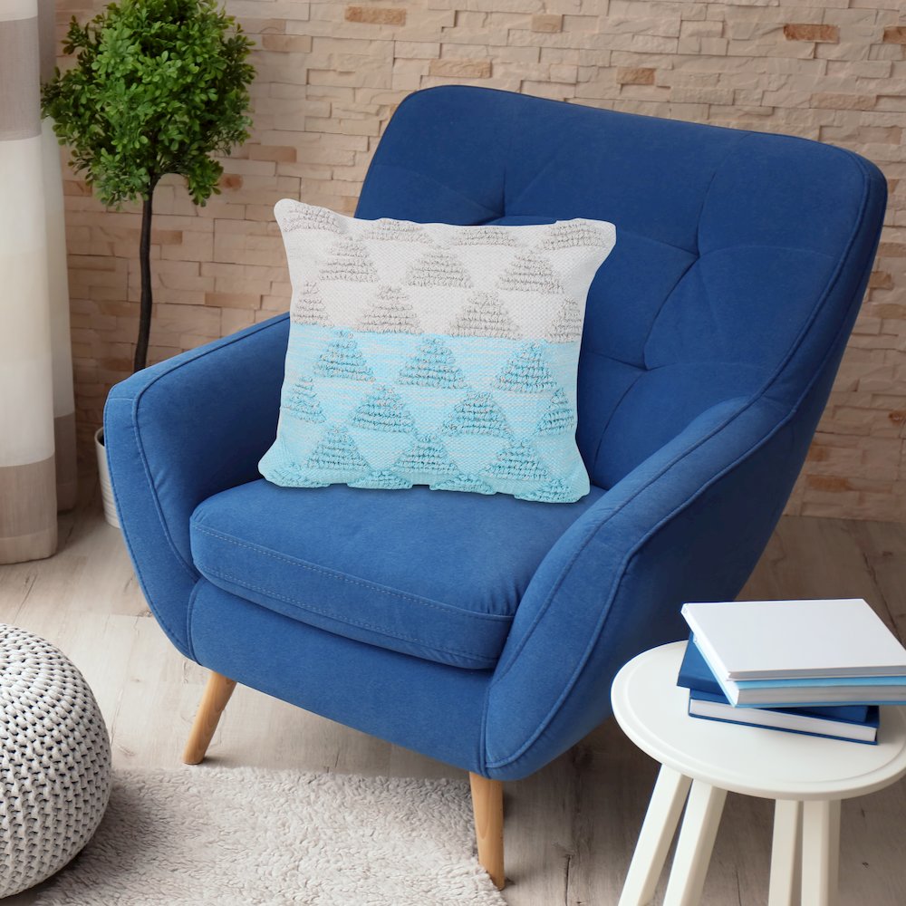 Ox Bay Hand-Woven Blue/White Geometric All-Natural Cotton Pillow Cover
