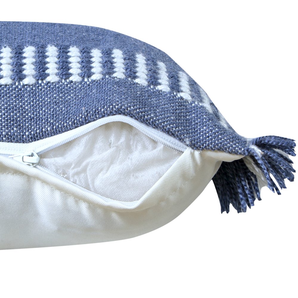 Ox Bay Hand-Woven Blue/White Geometric Resistant Polyester Pillow Cover