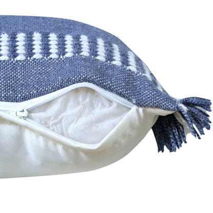 Ox Bay Hand-Woven Blue/White Geometric Resistant Polyester Pillow Cover