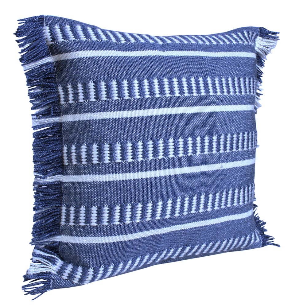Ox Bay Hand-Woven Blue/White Geometric Resistant Polyester Pillow Cover