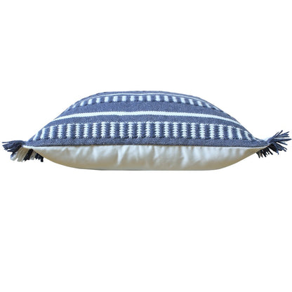 Ox Bay Hand-Woven Blue/White Geometric Resistant Polyester Pillow Cover