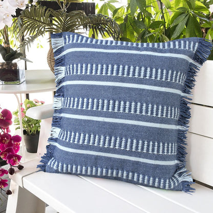 Ox Bay Hand-Woven Blue/White Geometric Resistant Polyester Pillow Cover