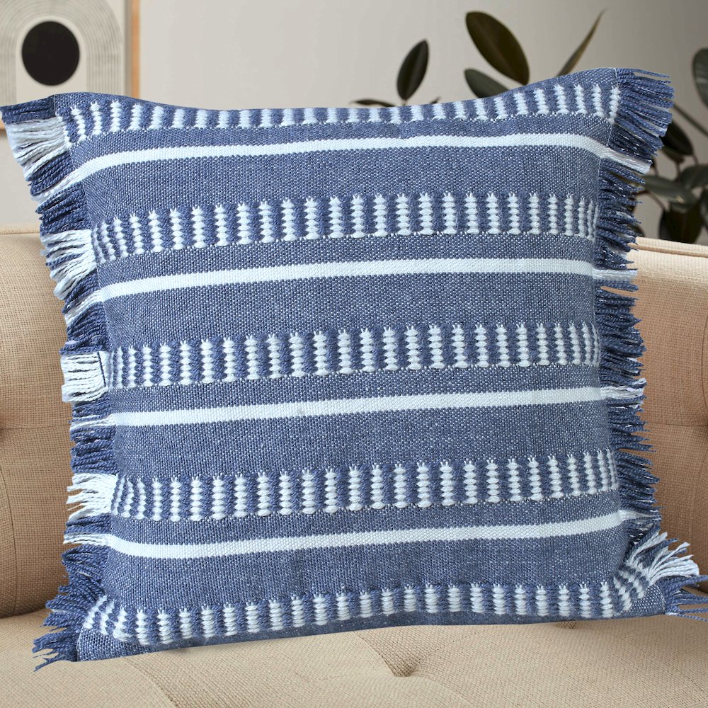 Ox Bay Hand-Woven Blue/White Geometric Resistant Polyester Pillow Cover