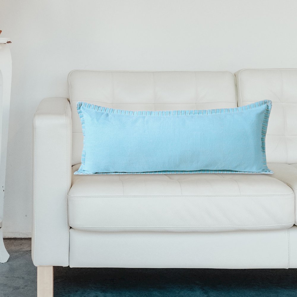Embroidered Edge Bordered Solid Lumbar Throw Pillow